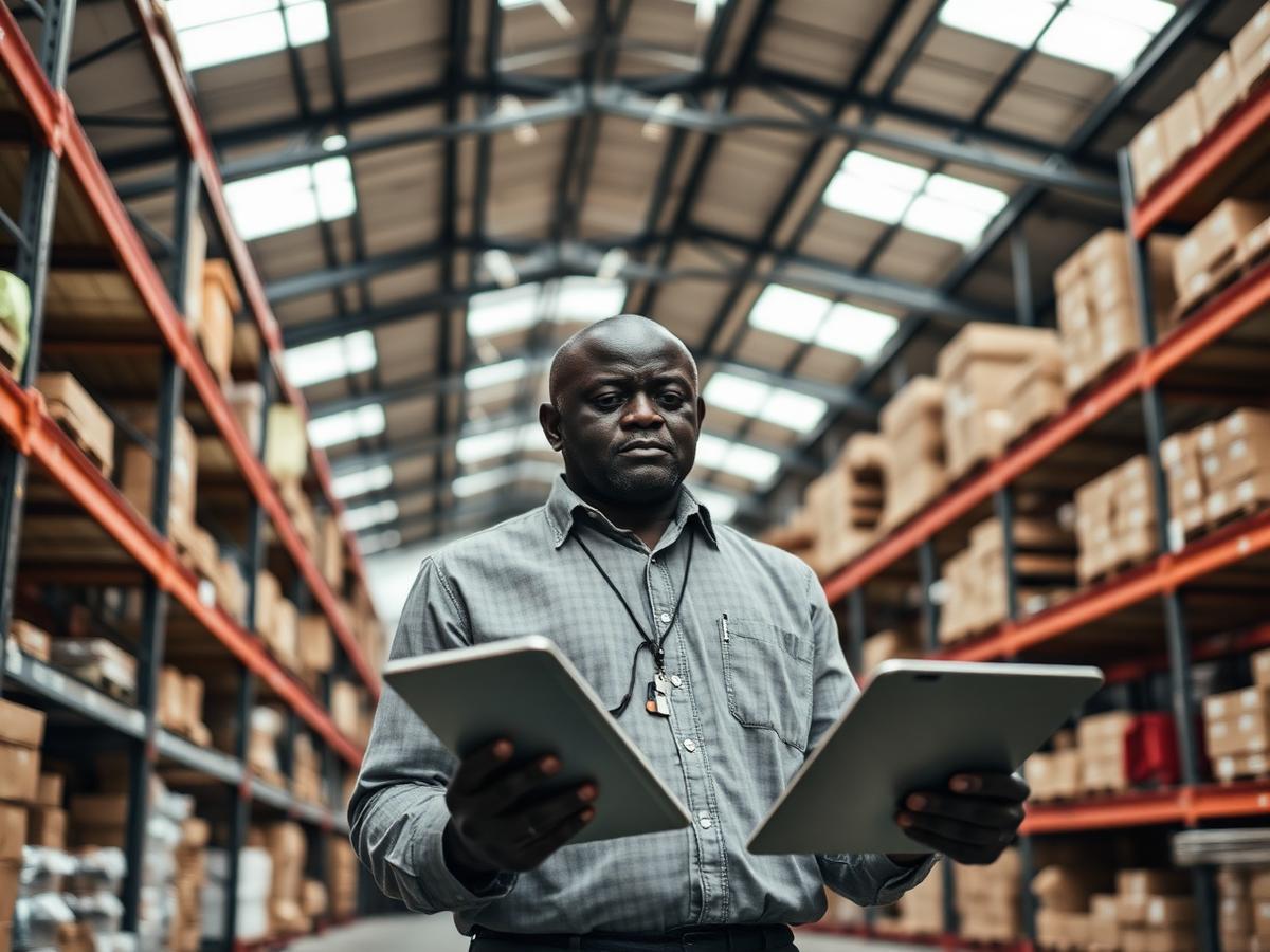 Surveyor documenting assets inside a warehouse