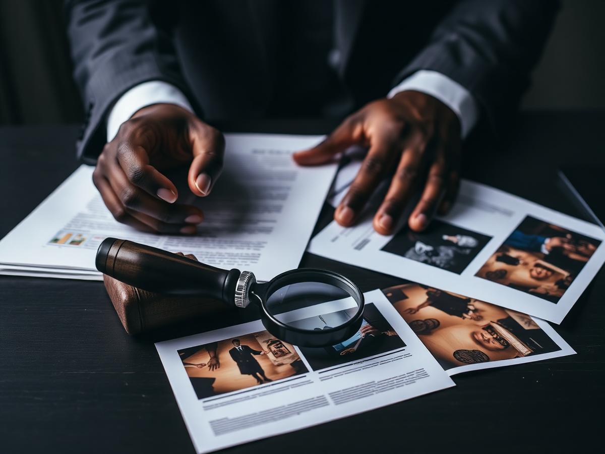 Professional reviewing claim documents and evidence photographs