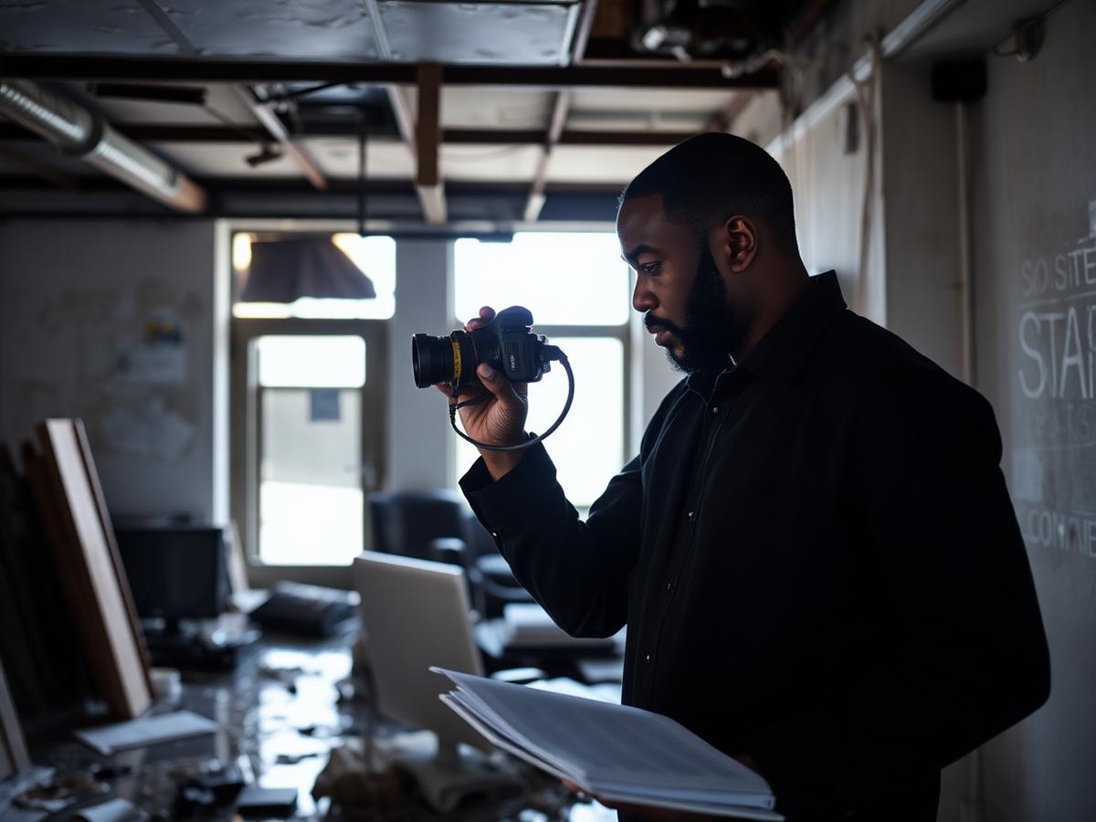 Assessor documenting damage inside a commercial property
